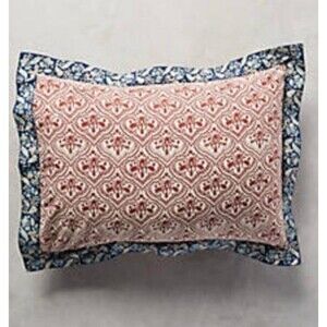 Anthropologie MEGURO euro sham Blue Red White Block Print Pattern 20 X 26 READ